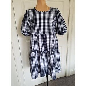 AVA & ESME Womens Black Tiered Pouf Sleeve Jewel Neck Short Fit + Flare Dress XS